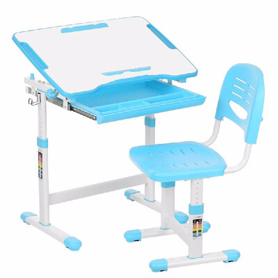 

IKayaa Height Adjustable Kids Study Desk & Chair Set W Paper Roll Holder 0-40°Tiltable Children Activity Art Table Set Metal Fra