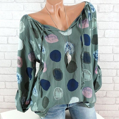 

Try Everything Off Shoulder Top Plus Size  Bandage Polka Dot Long Sleeve Blouse Women Summer 2018 V Neck Casual Womens Shirt