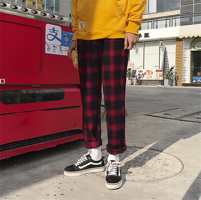 

Women Harajuku Plaid Striped Harem Pants Elastic Waist Bf Style Girls Plus Size Loose Casual Trousers Pantalones