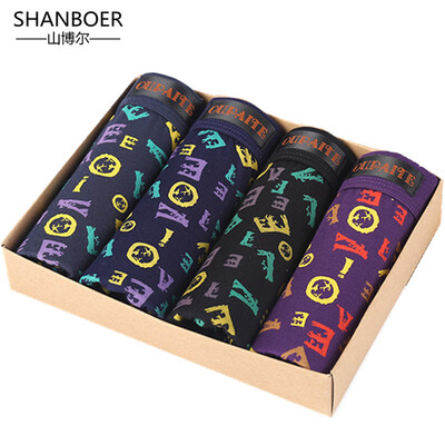 

2018 4Pcs Lot Men Underwear Boxers Cotton Print Black White Gray Men Boxer Underwear Sexy Comfort Men Shorts Panties