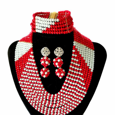 

10 Rows Green And White With Corsage Womens Wedding Crystal jewelry African Bridal Costume Jewelry Nigerian Beads Jewelry Set