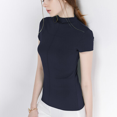 

Canvaus Summer New Women Solid Simple Half-high Collar Slim Creative Stitching Short-sleeved T-shirt Tops