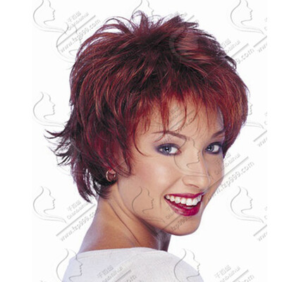 

QianBaiHui Short Pixie Cut Cosplay Wigs with Bangs Synthetic High Temperature Fiber Red Wine Red Color Wigs for Women