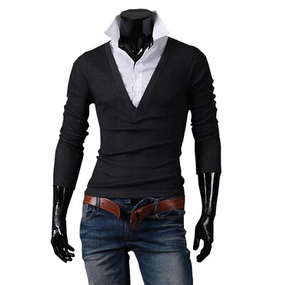 

Zogaa Mens T-Shirt False Two Piece Fashion All-matching Korean