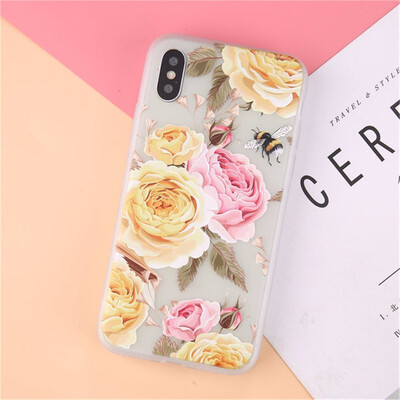 

Cute Cartoon Rabbit Case For iPhone 6 6S 7 8 X Plus 3D Relief Flower Soft TPU Phone Cases