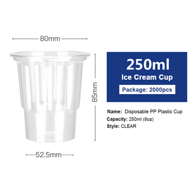 

OTOR Wholesale Ice Cream Bowl Cup with Dome Cover Clear PP Plastic Milk Shake Yogurt Ice Smoothie Cup Summer Supplies 2000pcs