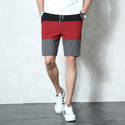 

Damaizhnag Brand Men High Quality Color Block Drawstring Casual Cotton Short Pants Slim Fit Home Living Loose Shorts