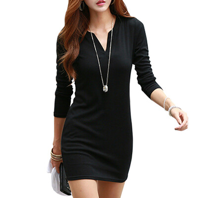 

CT&HF Women Sexy Fashion Dress Temperament Sweet Pure Color Long Sleeve Dress Pure Color Long Sleeve Dress Korean Women Dress