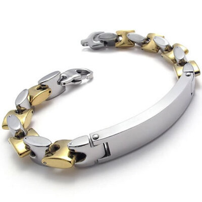 

Hpolw men silver&gold Elegant design Stainless Steel Lobster clasp Bracelet,durable in use