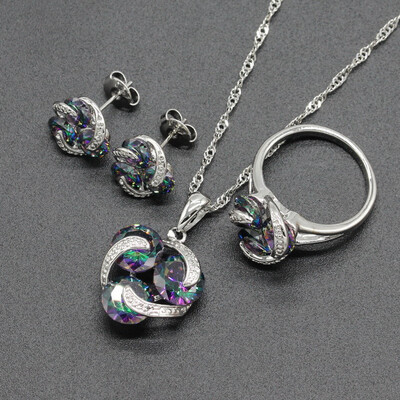 

Classic Round Dark Blue Stone Silver Plated Jewelry Sets for Women Necklace Choker Stud Earrings Ring Free Jewelry Box