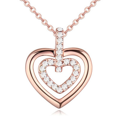 

Double Heart Necklace Rhodium Plated Necklaces of Crystal Pendants Necklace for Womens Gift Rose Gold Plated 20511