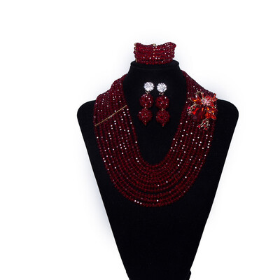

Stunning 10 Rows Red Bridal Crystal Beads Necklace African Wedding Jewelry Sets for Women Nigerian Jewelry Set free shipping