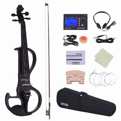 

ammoon Full Size 44 Solid Wood Electric Silent Violin Fiddle Style-3 Ebony Fingerboard Pegs Chin Rest Tailpiece with Bow Hard Cas