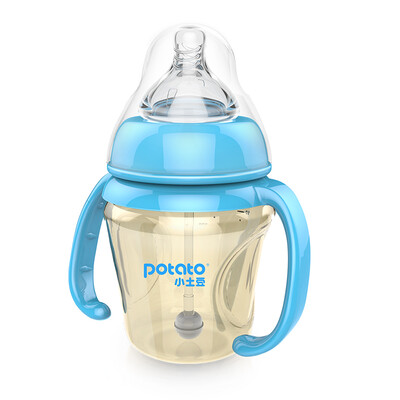 

Small potato potato wide caliber ppsu bottle with handle straw drop-proof baby newborn bottle 180ml blue