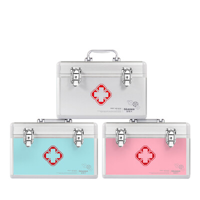 

Vilscijon Victorian medicine box home multi-function first aid box aluminum alloy lock medical diagnosis box with blue 3362
