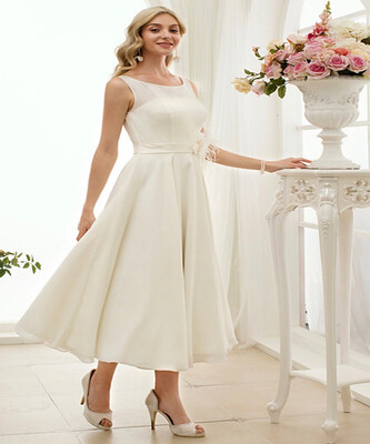 

A Line Jewel Neck Tea Length Chiffon Made-To-Measure Wedding Dresses with by CIRCELEE®