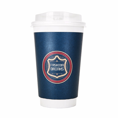 

OTOR 240ml380ml470ml Paper Cups Two Layers Heat-Insulated Disposable Cup with Cover for Coffee&Beverages 500pcs