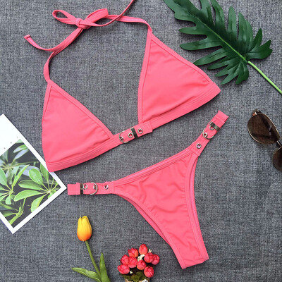 

New Metal Button Bikinis Sexy Low Waist Swim Suits 2018 Brazilian Style Beach Wear Cool Rings Holiday Bathing Suits