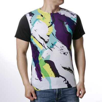 

Fashion Men&39s O-neck Tops Colorful Irregular Print Pullover T-Shirts