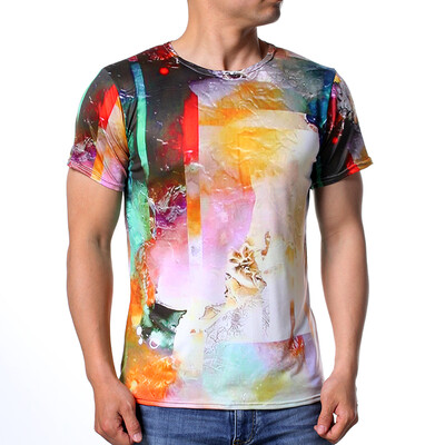 

Mens Gradation 3D Printed Short Sleeve Round Neck Pullover T-Shirts