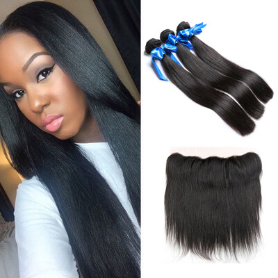 

WYF Malaysian Virgin Straight Hair 3 Bundles with Frontal Closure Unprocessed Human Hair