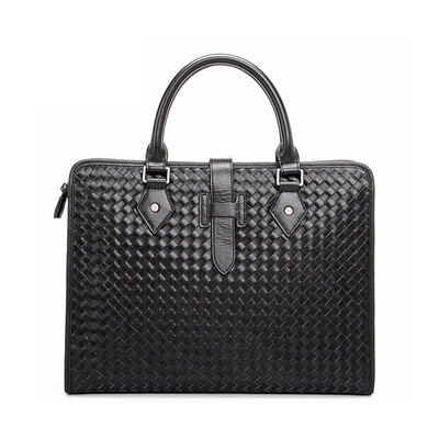 

Pkuone® New mens business bag high quality genuine leather briefcase laptop bag woven cross-section handbag shoulder bag