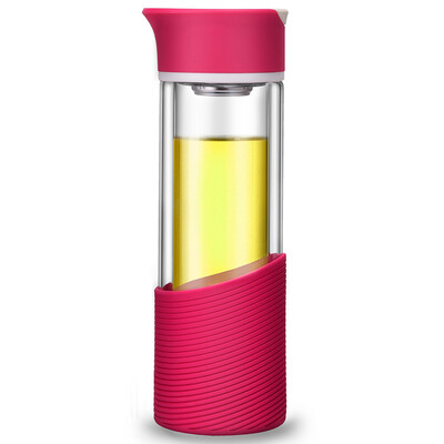 

Jingdong supermarket] green beads lvzhu 280ml double glass insulation anti-hot belt tea tea tea ladies water cup B792 rose red