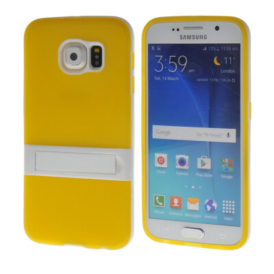 

MOONCASE Soft Flexible Silicone Gel TPU Skin Shell with Kickstand Back Case Cover for Samsung Galaxy S6 Yellow