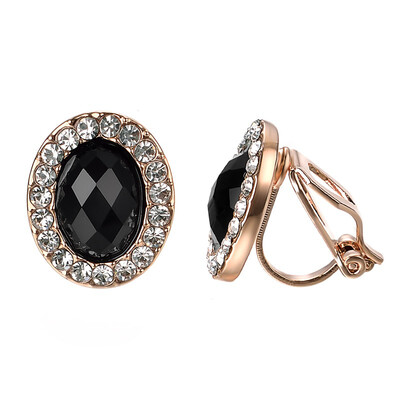 

Yoursfs Sapphire Clip Earrings Circular Halo Navy Crystal 18k Rose GP Jewelry for Women