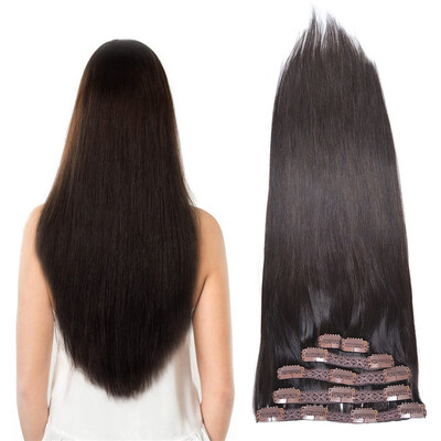 

BHF Hair Clips In Human Hair Extension Virgin Brazilian Straight Clip In Brazilian Hair Extensions 6PcsLot 70G 2 1B