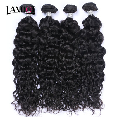 

8A Indian Water Wave Virgin Hair Natural Black Color 100 Human Hair Weave 4 Bundles Indian Wet And Wavy Curly Remy Hair Extension