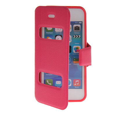 

MOONCASE View Window Leather Side Flip Pouch Stand Shell Back ЧЕХОЛ ДЛЯ Apple iPhone 5C Hot pink