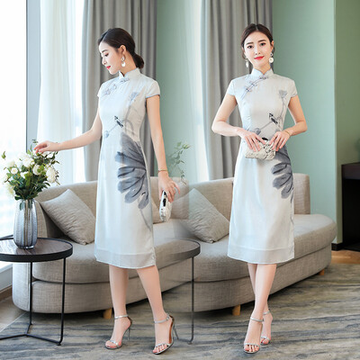 

2018 лето Cheongsam платье длинный раздел женская ретро-мода Slim daily cheongsam