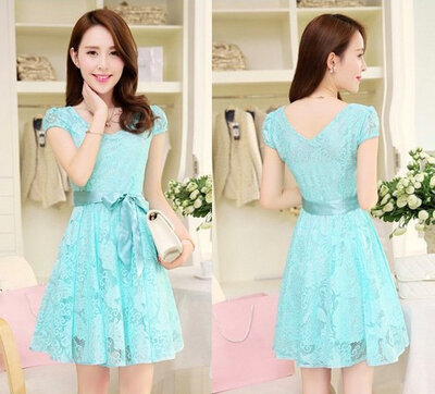 

Summer Women Slim Lace Party Dress A-Line High Waist Evening Cocktail Dress
