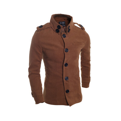 

Zogaa New Men Wind Coat Stand Collar Epaulet