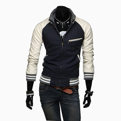 

Zogaa Men's Jacket Leather Sleeve Splice Casual Slim
