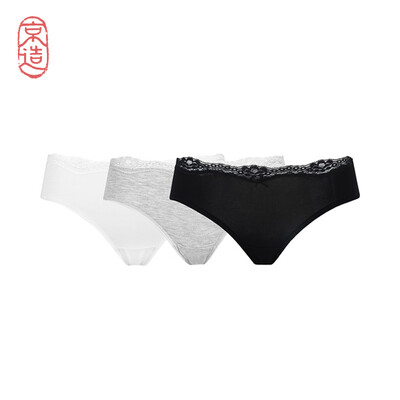

JINGZAO Womens Panties Modal cotton Mid-Waist Lace underwear for women 3 Packs