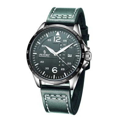 

Time Quartz Watches Leather band Double Calendar Male Wristwatch Relogio Masculine