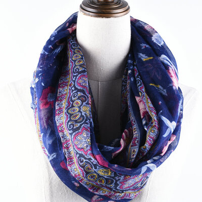 

Guttavalli Women Fashion Flowers Viscose Ring Scarf Soft Summer Chevron Loop Shawl Romantic Stripes Geometric Floral Infinity Scar