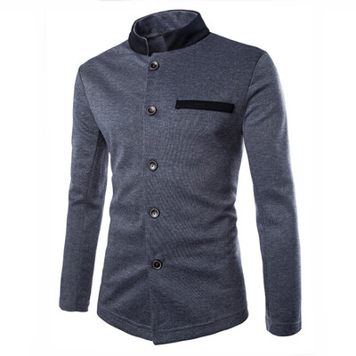 

Zogaa Fashion Contrast Color Stand Collar Chinese Tunic Suit Casual Men's Jacket