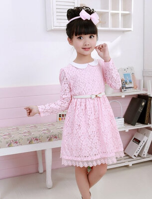 

Baby Kids Childrens Girls Long Sleeve Lace Princess Dress With Belt