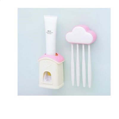 

Wall mounted automatic toothpaste dispenser squeezing device dust-proof toothbrush holder