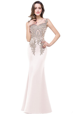 

Womens Rhinestone Applique Sheer Maxi Long Evening Prom Party Dress