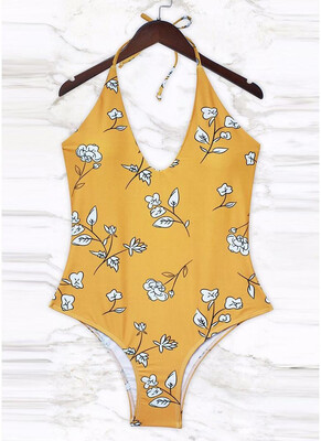 

2018 Women Floral One Piece Halter Swimsuit Bathing Beachwear Swimwear