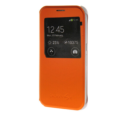 

MOONCASE Transparent Flip Pouch view window Leather Wallet чехол для Samsung Galaxy S6 Orange