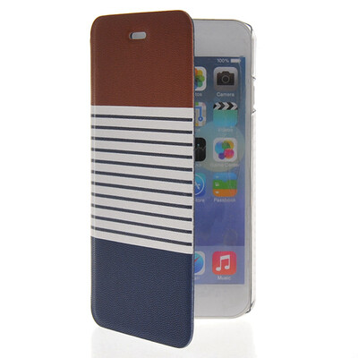 

MOONCASE Stripe Design Leather Side Flip Wallet Card Slot Pouch Stand Back Case Cover for Apple iPhone 6 Plus Sapphire