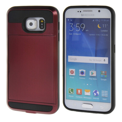 

MOONCASE ЧЕХОЛ ДЛЯ Samsung Galaxy S6 Soft Silicone Gel TPU Skin With Card Holder Protective Red