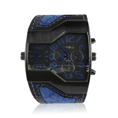 

Men's 2 Movements Wide PU Leather Strap Quartz Wrist Watch Time Gift