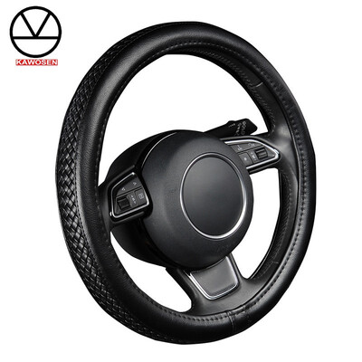 

PU Leather Steering Wheel Cover Black Lychee Pattern with Anti-slip Braiding Style M Size fits 38cm15" Diameter