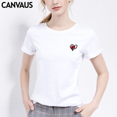 

Canvaus Summer New Black White Personality Heart-shaped Printed Breathable Loose Short-sleeved Cotton Womens T Shirt